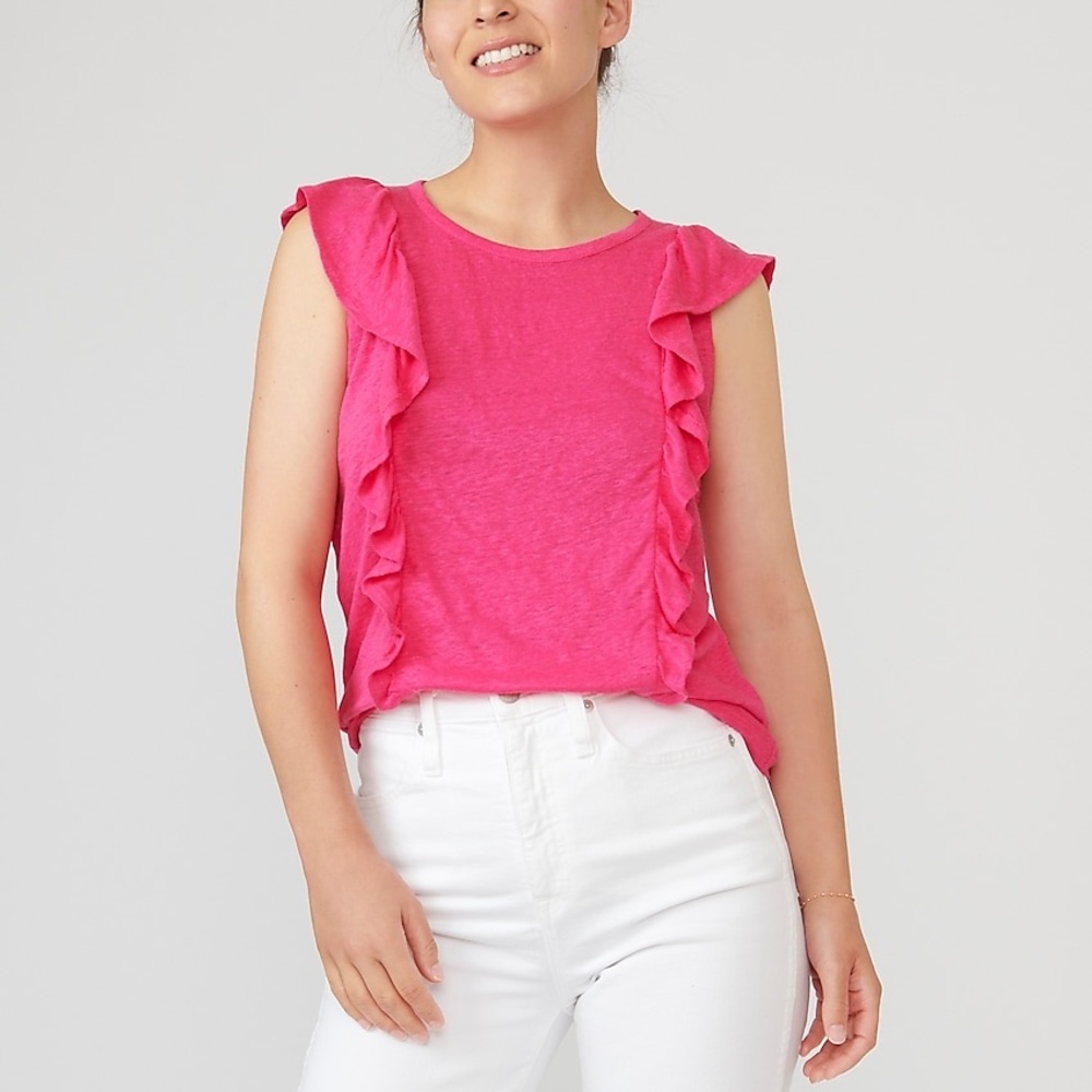 NWT J. Crew Ruffle Linen Pink blouse top